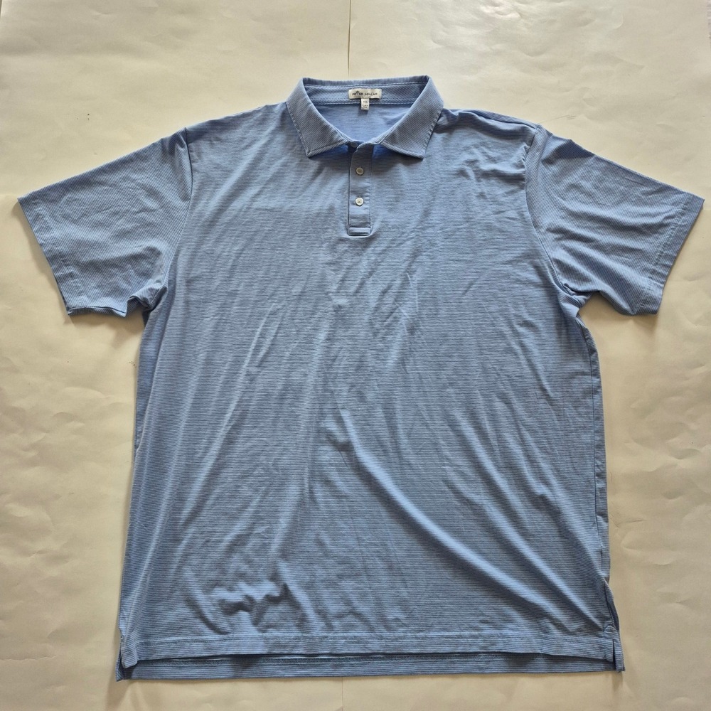 Peter Millar Mens XXL Blue Micro Stripe Pima Cotton Tencel Blend Polo Shirt